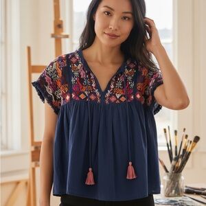 THML Multicolor Embroidered Blouse with Tassels